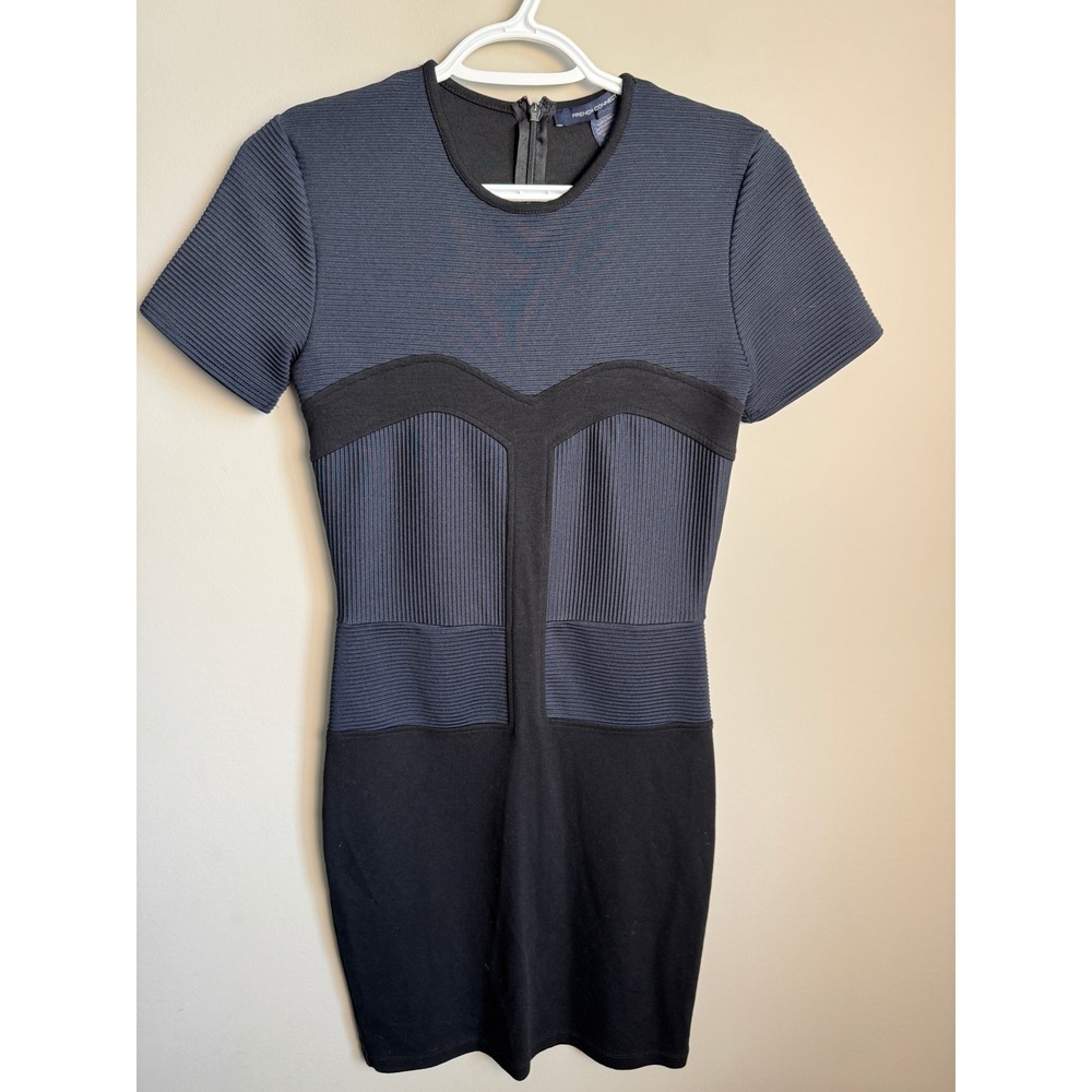 French Connection Colorblock‎ Ribbed Mini Dress 6 Bodycon Goth Cyberpunk Sleek